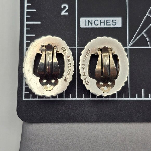 VTG Taxco Sterling Silver & Black Onyx Filigree Clip-On Earrings 1.25" TS-14 - Picture 11 of 12